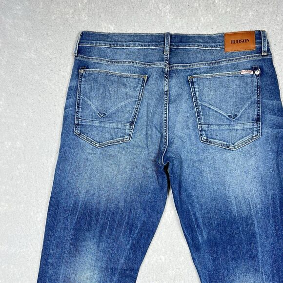 Hudson Jeans Slim Fit Straight Leg Men’s 36x34 Zipper Fly Distressed Blue Denim - Picture 9 of 12